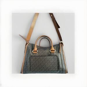 Michael Kors Carine Medium Brown Acorn Gold Satchel Handbag Handle MK Logo